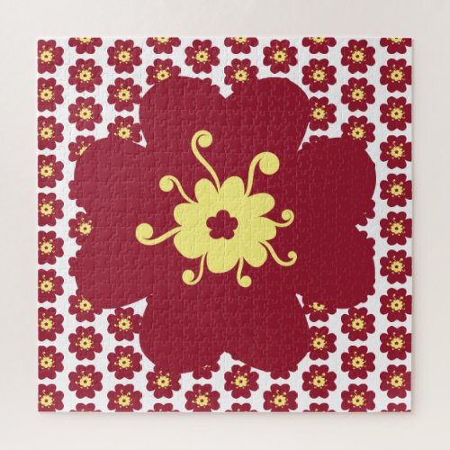 Red Flower Pattern Frustrating Jigsaw Puzzle