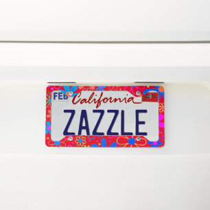 Red Flower Pattern License Plate Frame