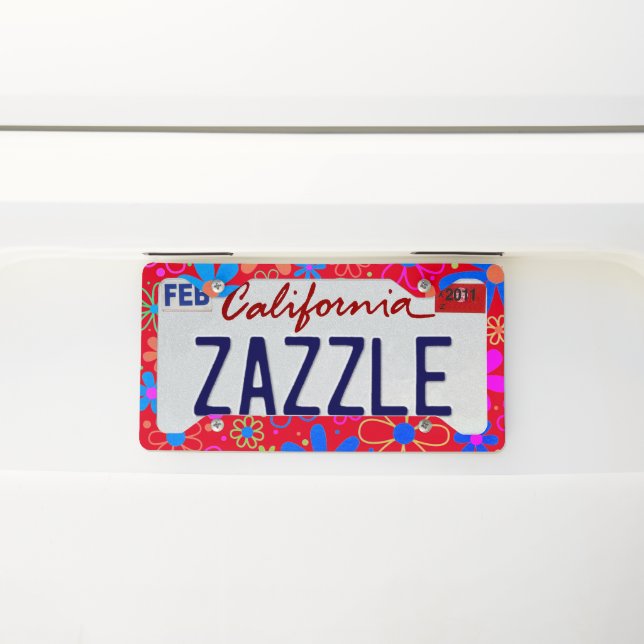 Red Flower Pattern License Plate Frame (On Car)