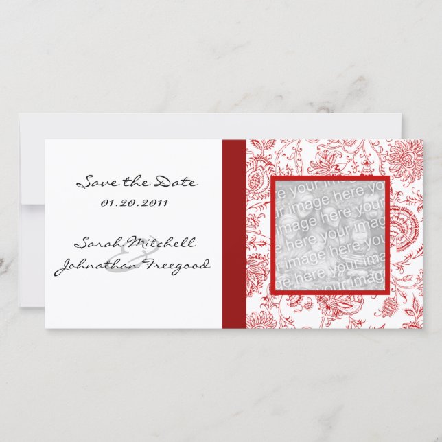 Red Flower Pattern Save the Date Photo Cards (Front)