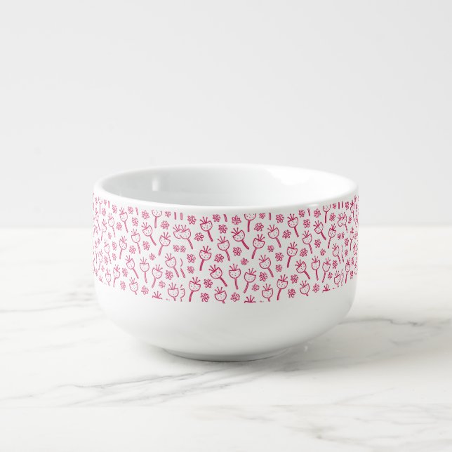 Red Flower Pattern Soup Mug (Front)