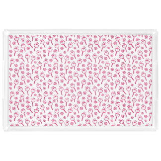 Red Flower Patterned Acrylic Tray