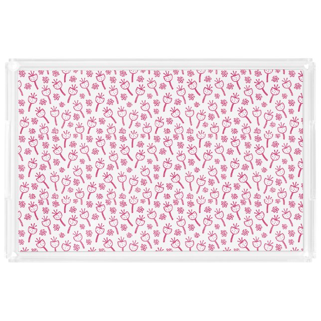 Red Flower Patterned Acrylic Tray (Front)