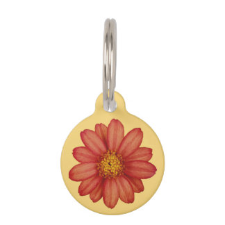 red flower pet ID tag