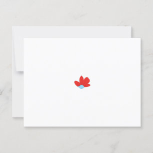 Red flower petal design with a light blue center. postcard
