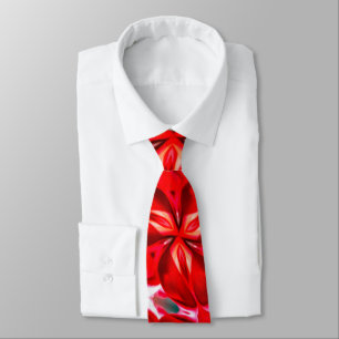 Red Flower Plumeria Pattern Neck Tie