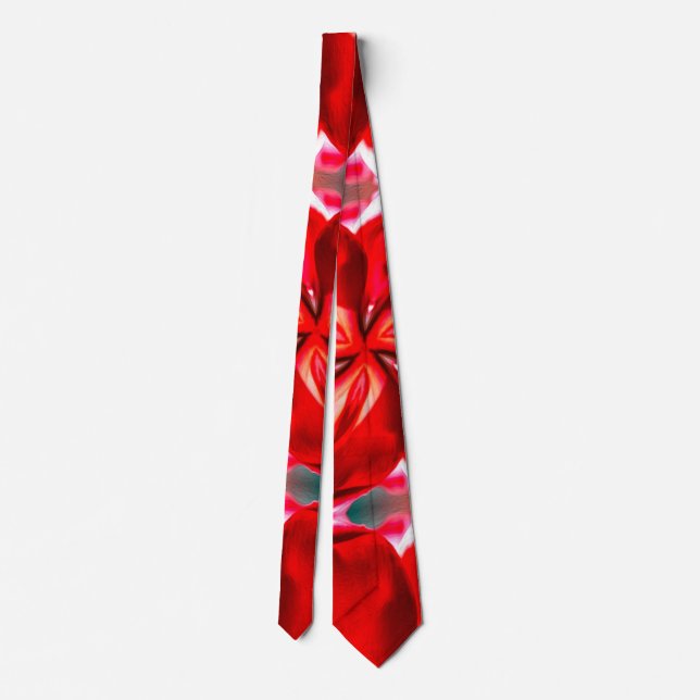 Red Flower Plumeria Pattern Neck Tie (Back)