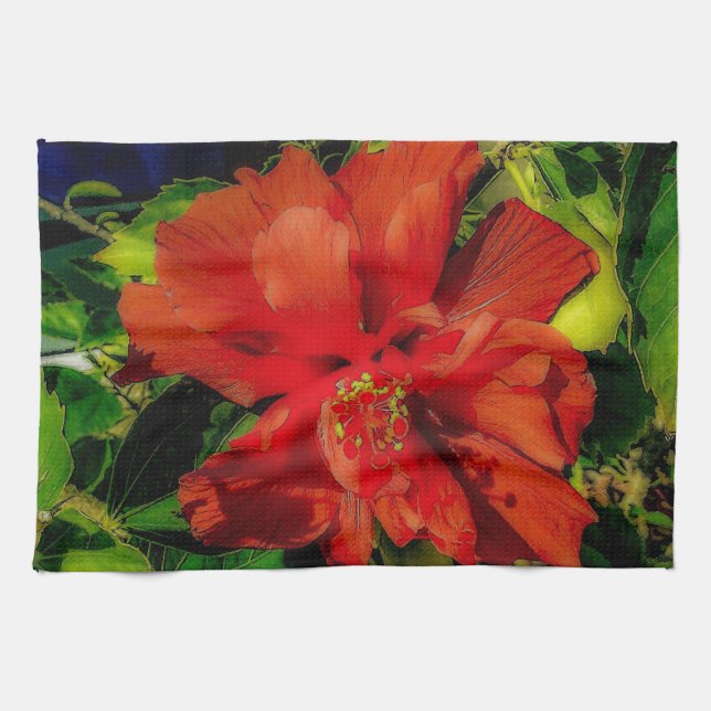 Red Flower Power Kitchen Towel (Horizontal)