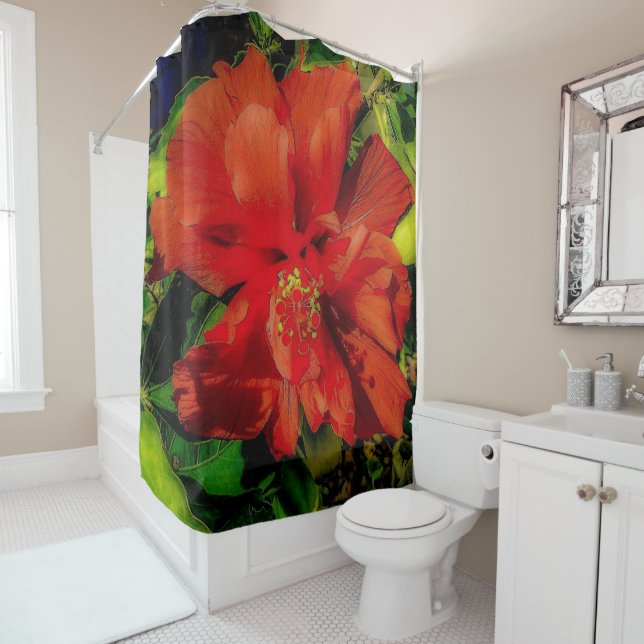 Red Flower Power Shower Curtain (In Situ)