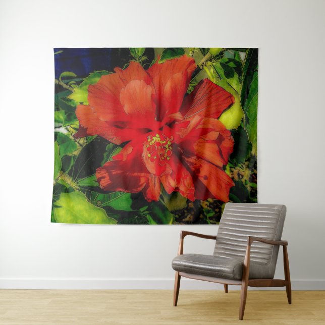 Red Flower Power Tapestry (In Situ (Horizontal))