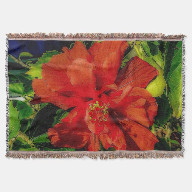 Red Flower Power Throw Blanket (Front)