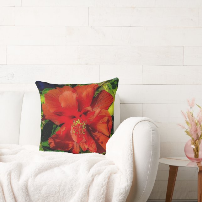 Red Flower Power Throw Pillow (Couch)