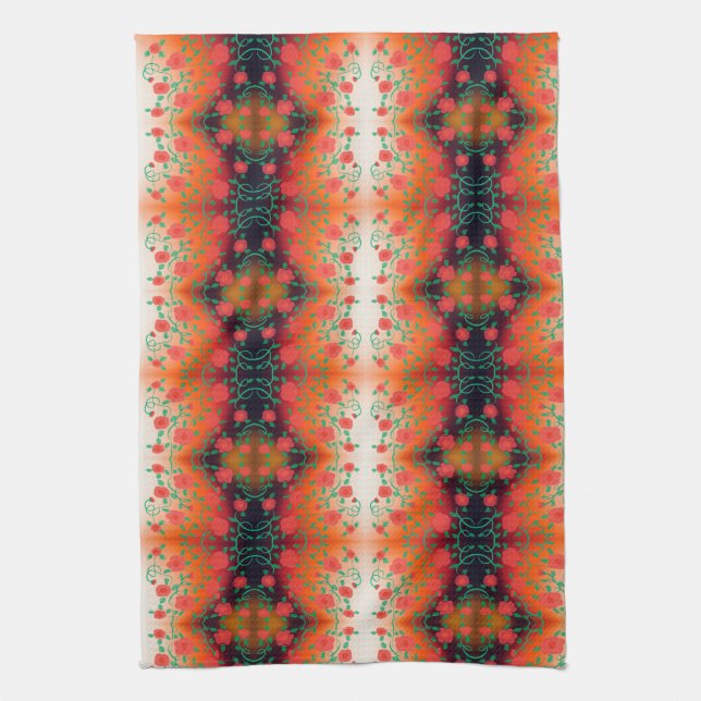 Red Flower  Print Tea-Towel Towel (Vertical)