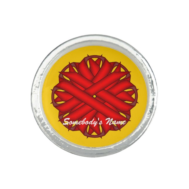 Red Flower Ribbon by Kenneth Yoncich Ring (Front)