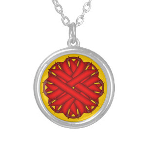 Red Flower Ribbon by Kenneth Yoncich Silver Plated Necklace