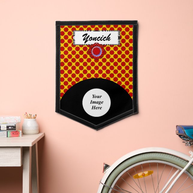 Red Flower Ribbon (v) by Kenneth Yoncich Pennant (Insitu 2)