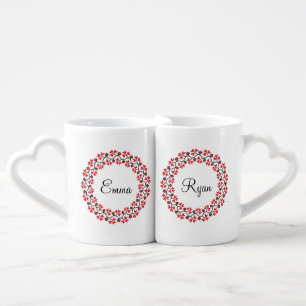 Red flower ring Personalized Monogram Initial Coffee Mug Set