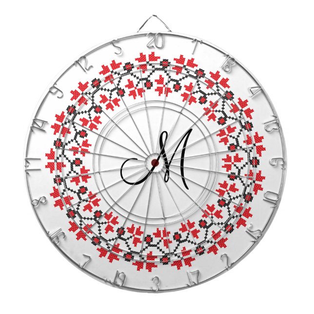 Red flower ring Personalized Monogram Initial Dartboard (Front)