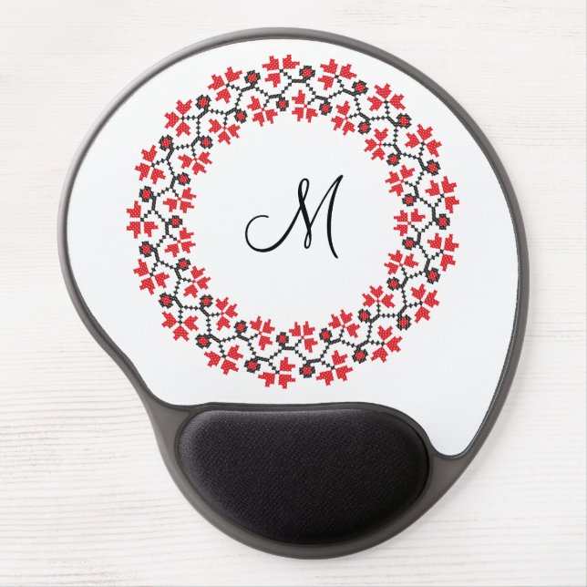 Red flower ring Personalized Monogram Initial Gel Mouse Pad (Front)