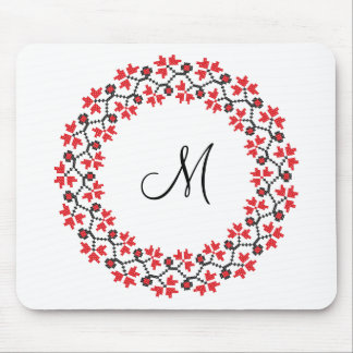 Red flower ring Personalized Monogram Initial Mouse Pad