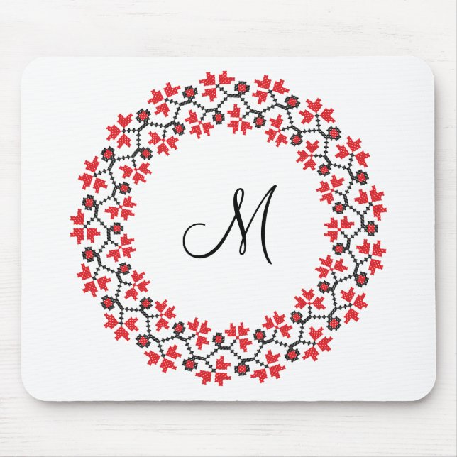 Red flower ring Personalized Monogram Initial Mouse Pad (Front)