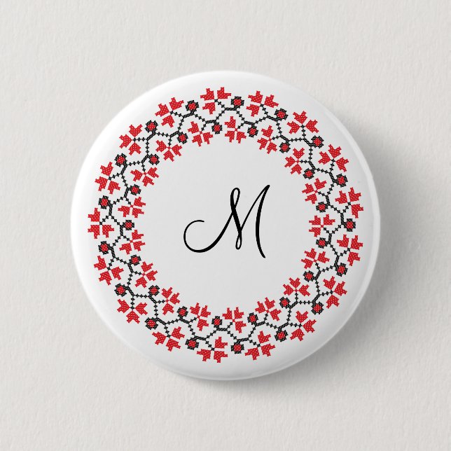 Red flower ring Personalized Monogram Initial Pinback Button (Front)