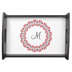 Red flower ring Personalized Monogram Initial Serving Tray