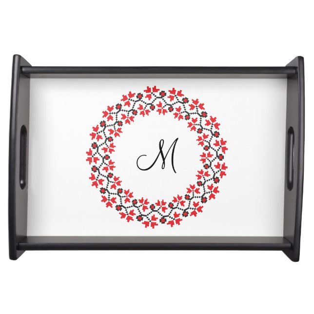 Red flower ring Personalized Monogram Initial Serving Tray (Front)