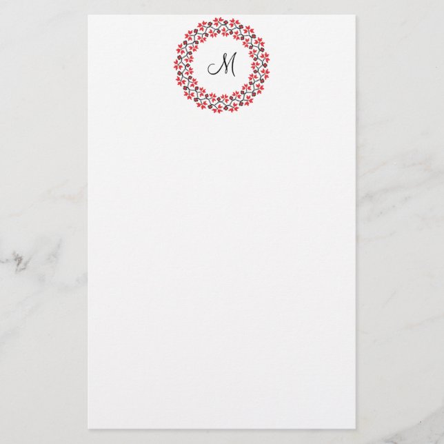Red flower ring Personalized Monogram Initial Stationery (Front)