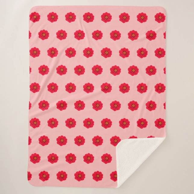 Red Flower Seamless Pattern Sherpa Blanket (Front)
