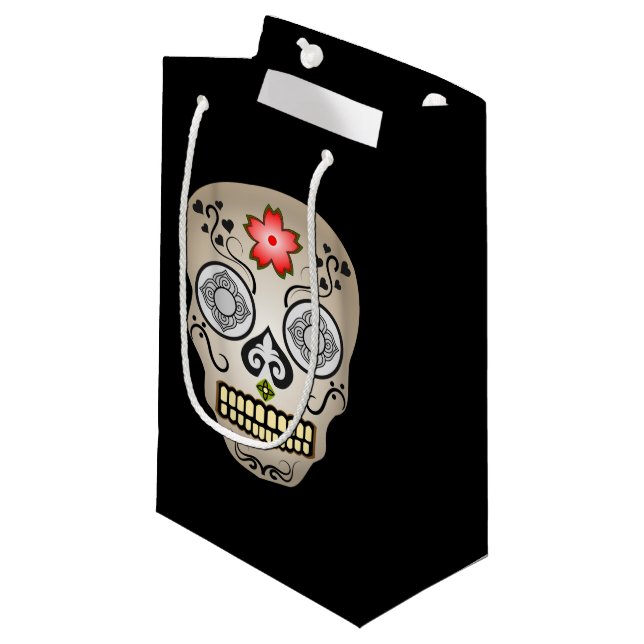 Red Flower Sugar Skull Small Gift Bag (Front Angled)