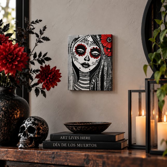 Red Flower Sugar Skull Woman Day of the Dead  Canvas Print (Creator Uploaded)