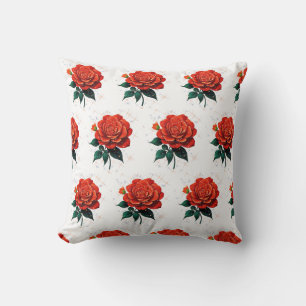 Red Flower Throw Pillow, Throw Pillow 16" x 16"