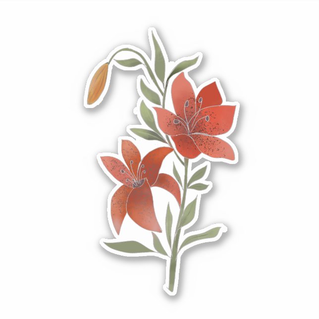 Red flower, Tiger Lily, flowers and leaves Sticker (Front)