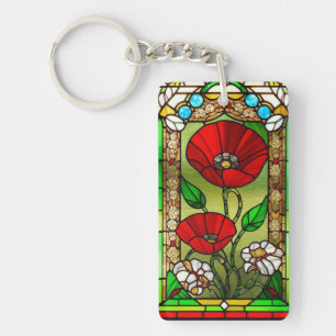 Red Flower Vivid Stained Glass Art Keychain
