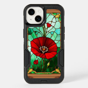 Red Flower Vivid Stained Glass Art OtterBox iPhone 14 Case