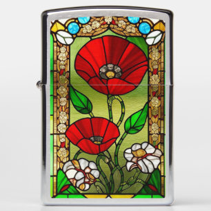 Red Flower Vivid Stained Glass Art Zippo Lighter