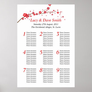 Red Flower Wedding Table Seating Plan Poster