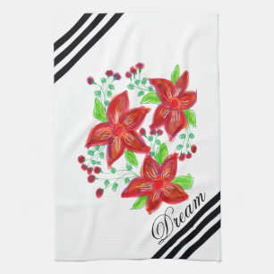 Red Flowered Design Towel