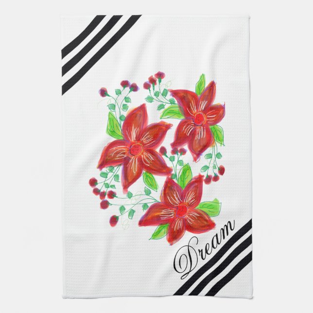 Red Flowered Design Towel (Vertical)