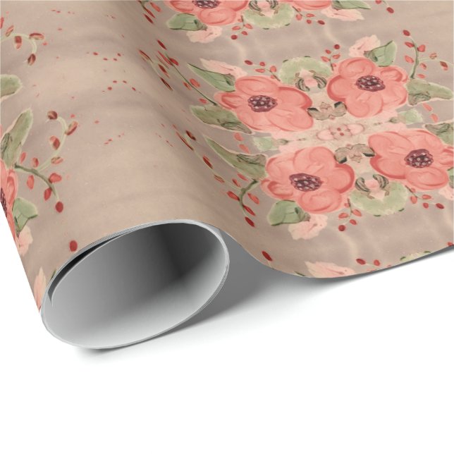 Red Flowered Designer Paper Gift Wrap (Roll Corner)