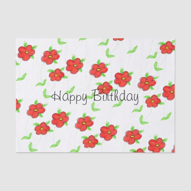 Red Flowered Happy Birthday Tissue Paper (Front)