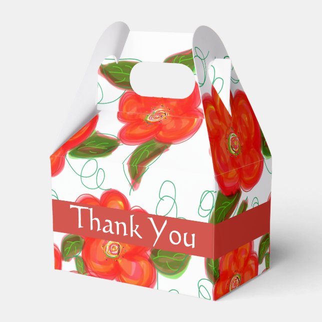 Red Flowered Wedding Favor Box (Back Side)