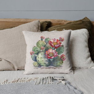 Red Flowering Cactus  Throw Pillow