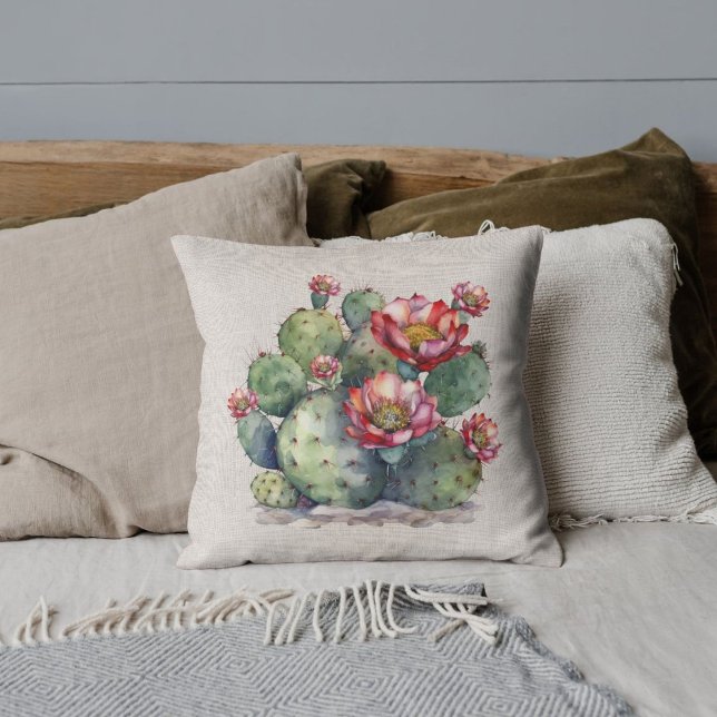Red Flowering Cactus  Throw Pillow (Creator Uploaded)