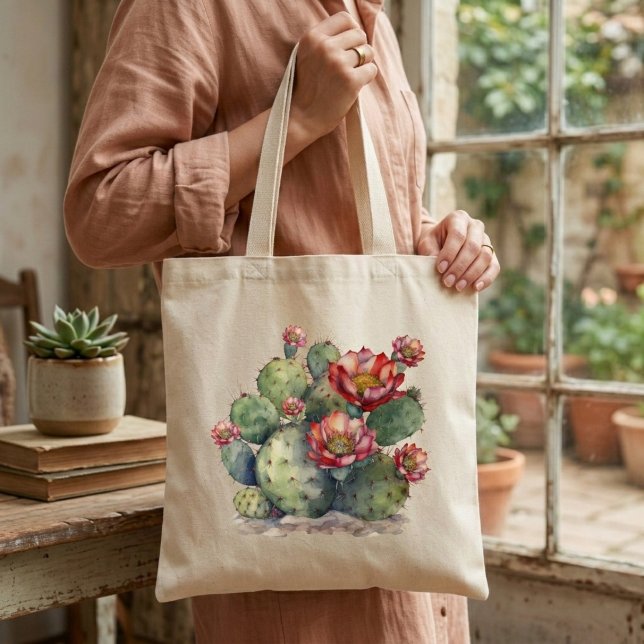 Red Flowering Cactus Tote Bag (Creator Uploaded)