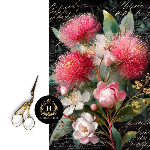 Red Flowering Gumnut and White Blossom Decoupage Tissue Paper