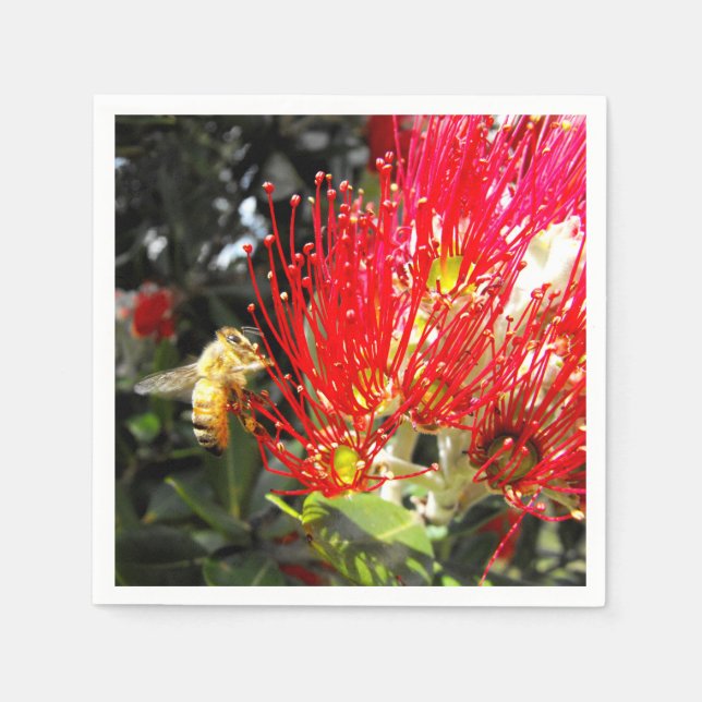Red Flowering New Zealand Christmas Tree Paper Napkins (Front)