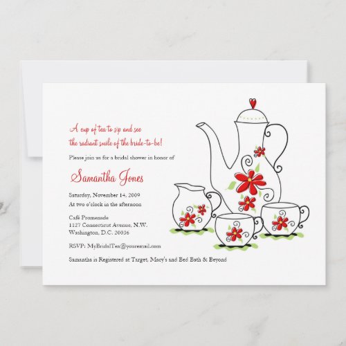 Red Flowers, 5x7 Tea Party Invitations