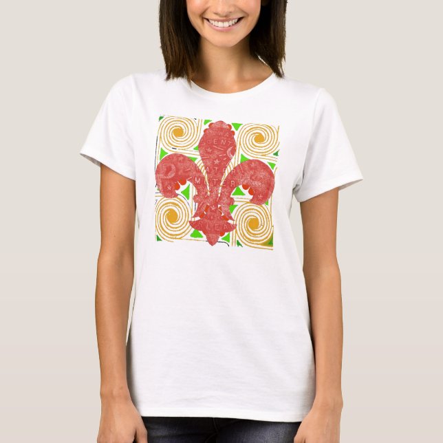 Red Flowers Abstract, Fleur De Lis Water Meter Lid T-Shirt (Front)